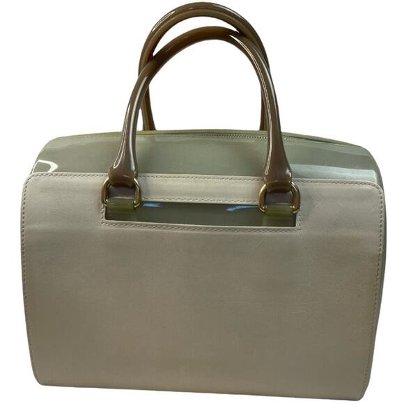 Furla Candy Clear Ivory Blue Large Rubber Satchel Bag Purse 11" X 8.5" - Picture 3 of 8